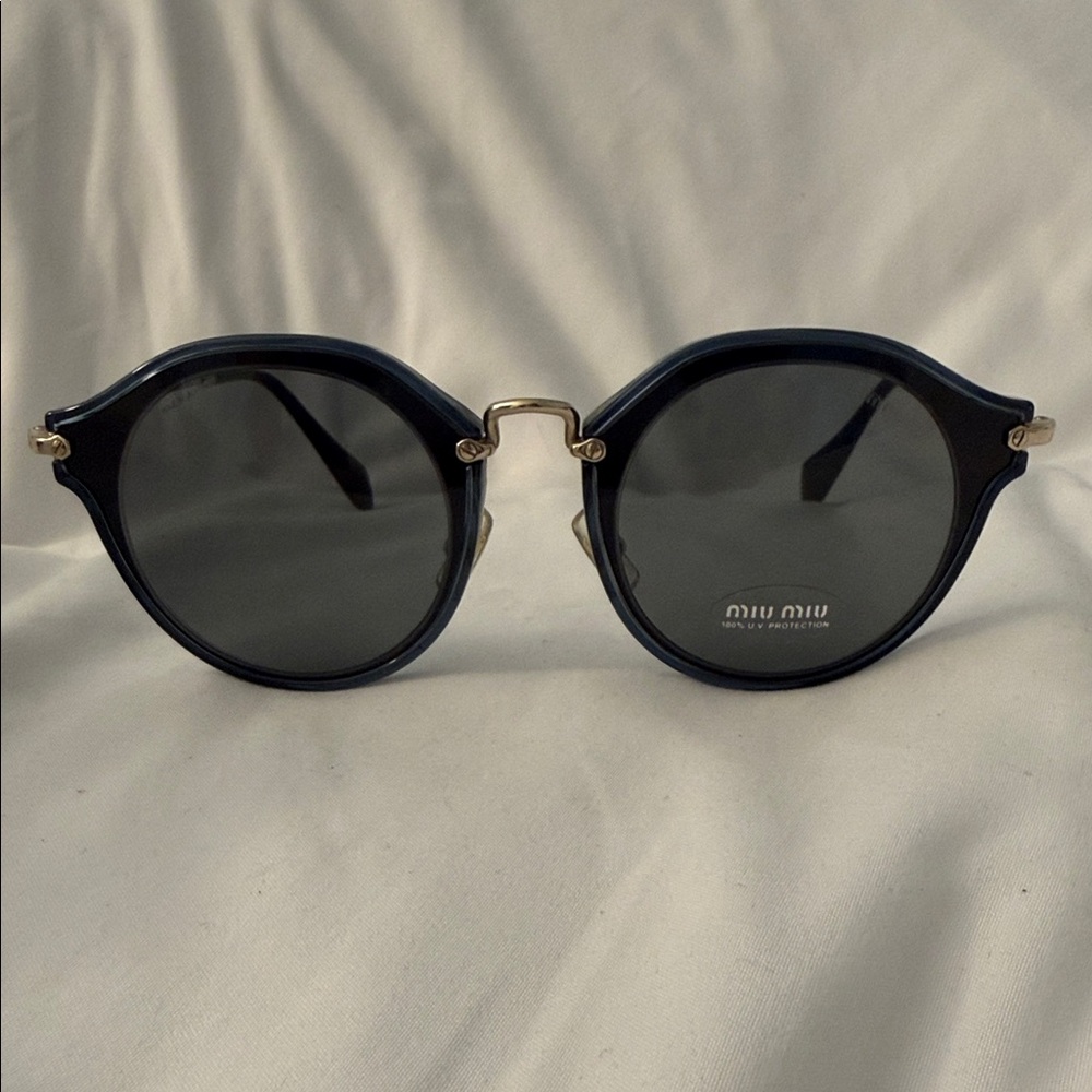 Miu Miu Navy and Gold Round Sunglasses